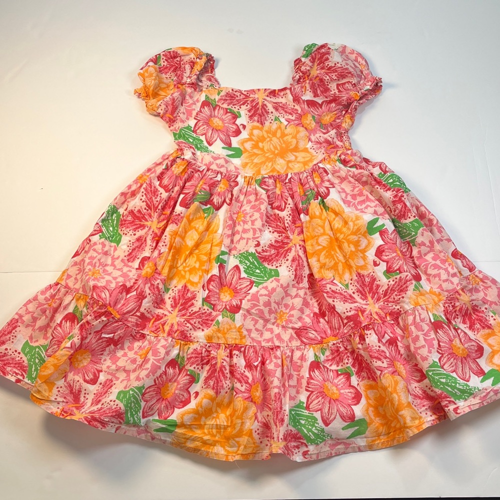 Joie Dress Girls 6 Pink Floral Sheath Midi Lined Cotton Short Sleeve Casual
